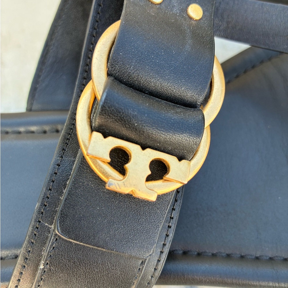Tory Burch Black Marsden Sandal with gold buckle Worn once - Picture 4 of 9
